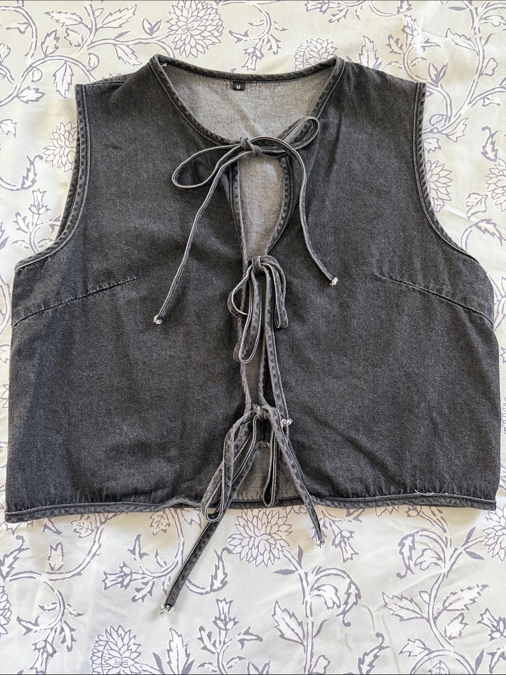 Tie-Front Sleeveless Denim Top - Charcoal